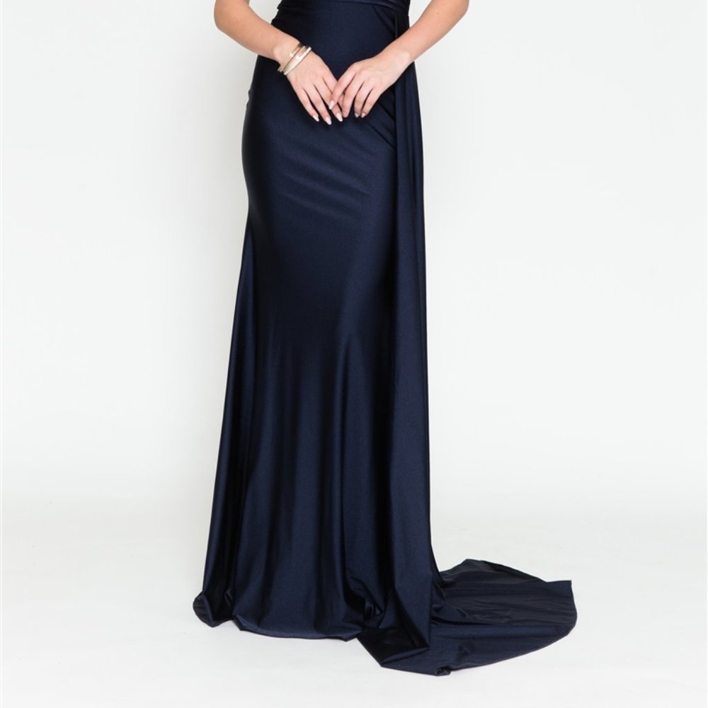 One Shoulder Fitted Formal Evening Party Wedding Satin Prom Long Dress AC387 - Picture 2 of 6